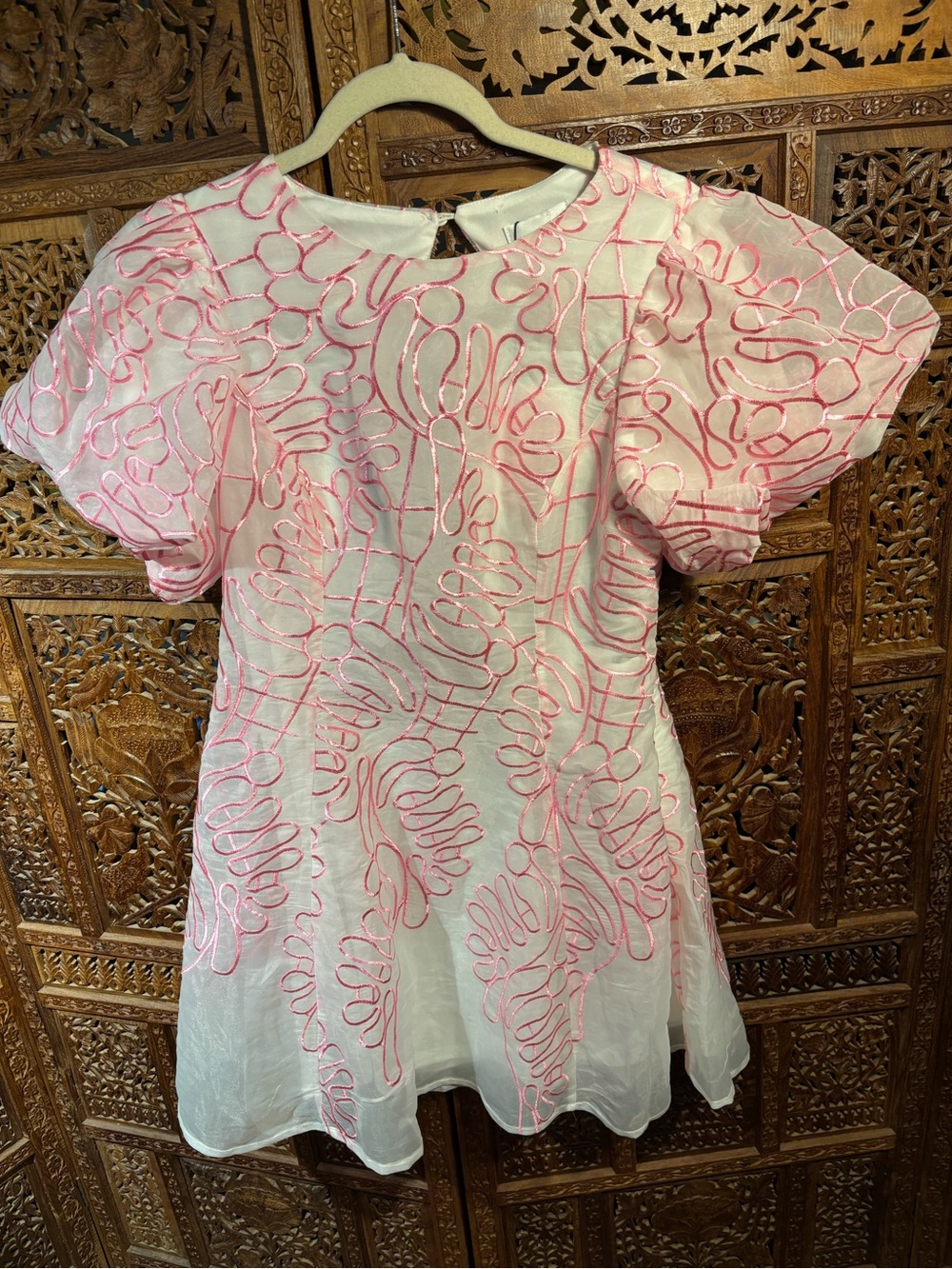Hello Molly White Mini Dress with Pink Embroidery